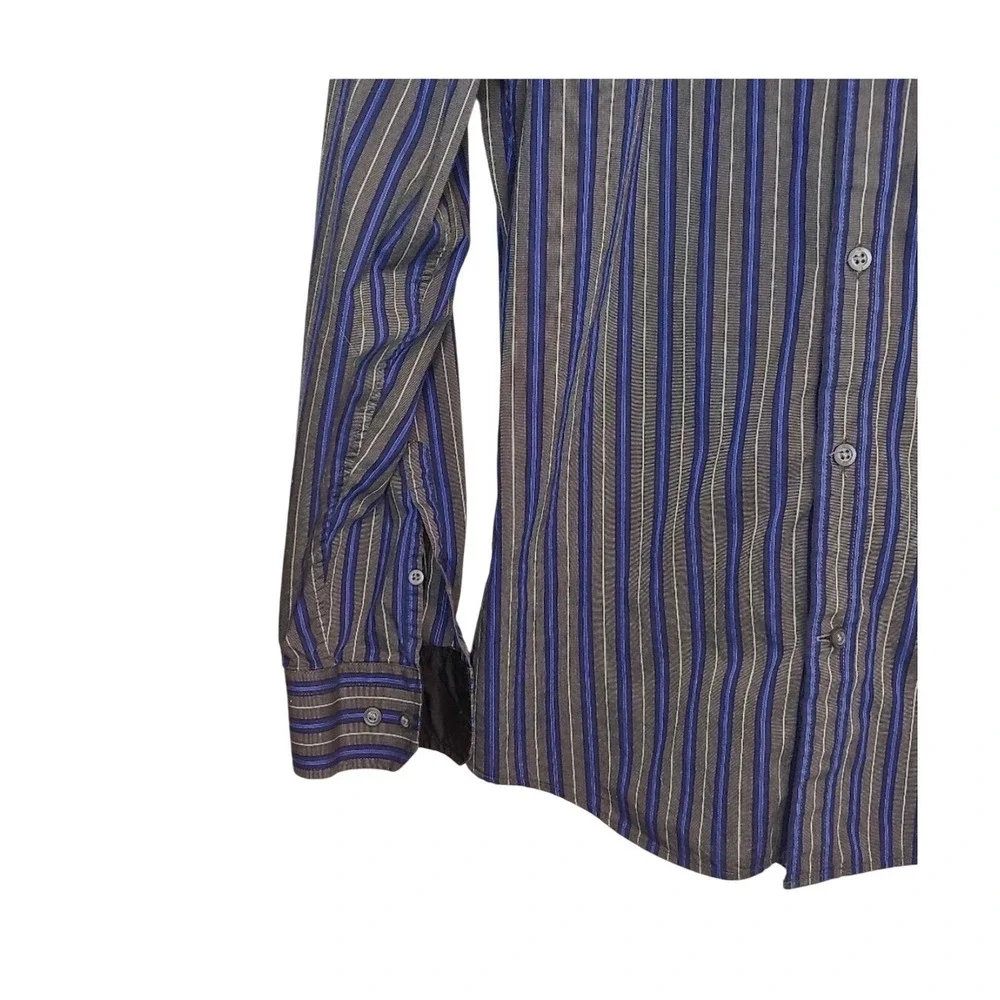 Banana Republic Mens Blue Gray Striped Button‎ Down Shirt M Dark Academia Office